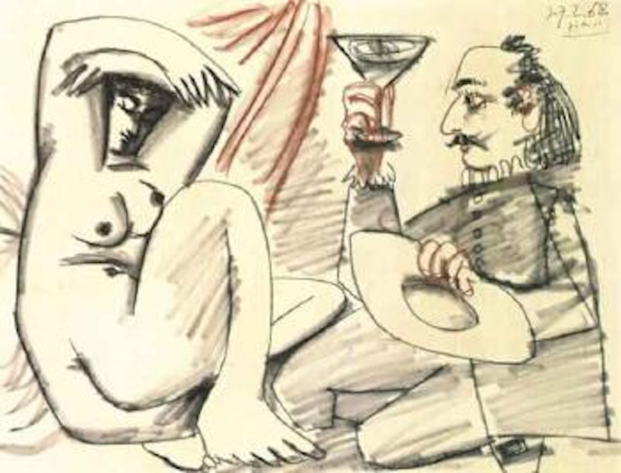 Mousquetaire a la coupe et nu couche by Pablo Picasso