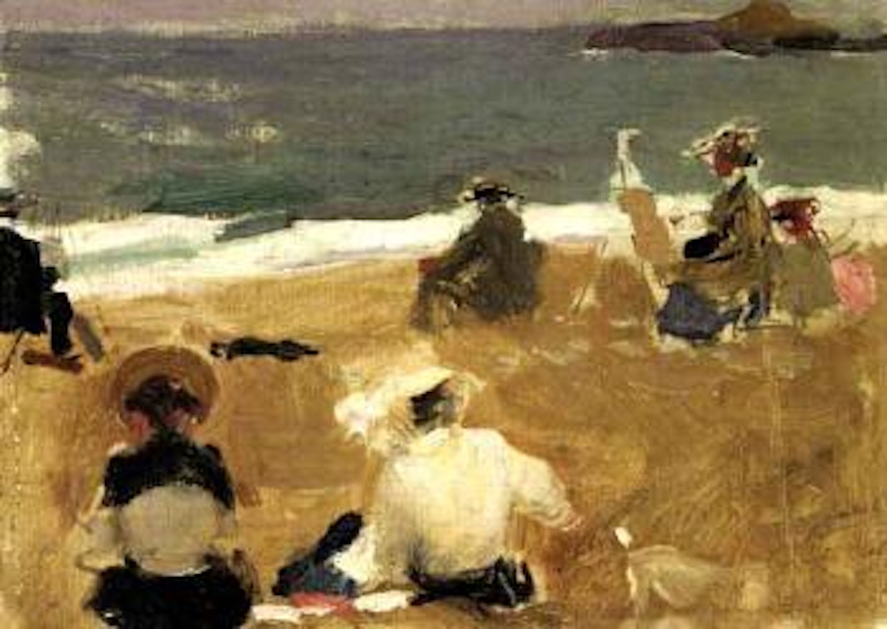 Painting on Biarritz beach by Joaquin Sorolla Y Bastida