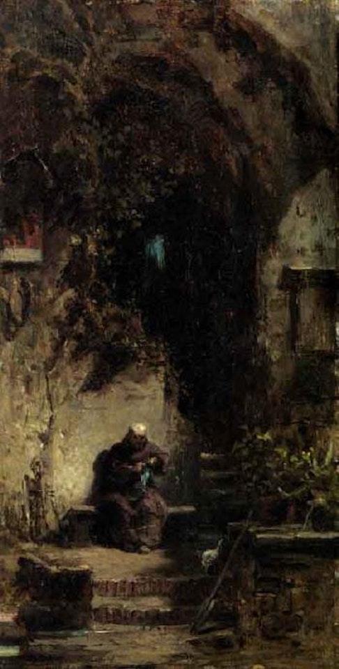 Monk knitting socks by Carl Spitzweg