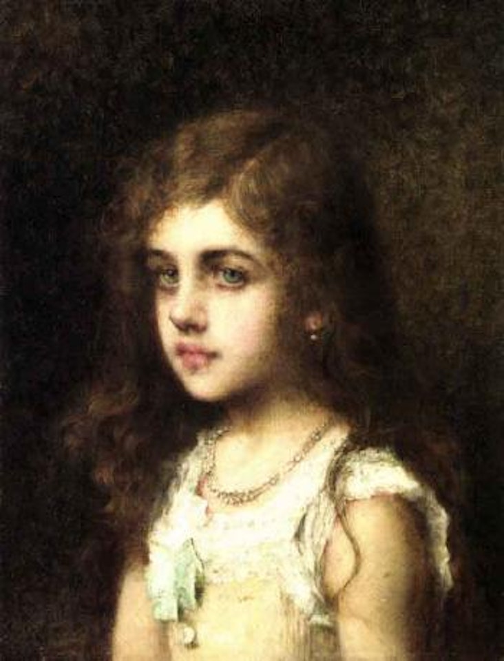 Young girl with a turquoise bow by Alexei Harlamoff