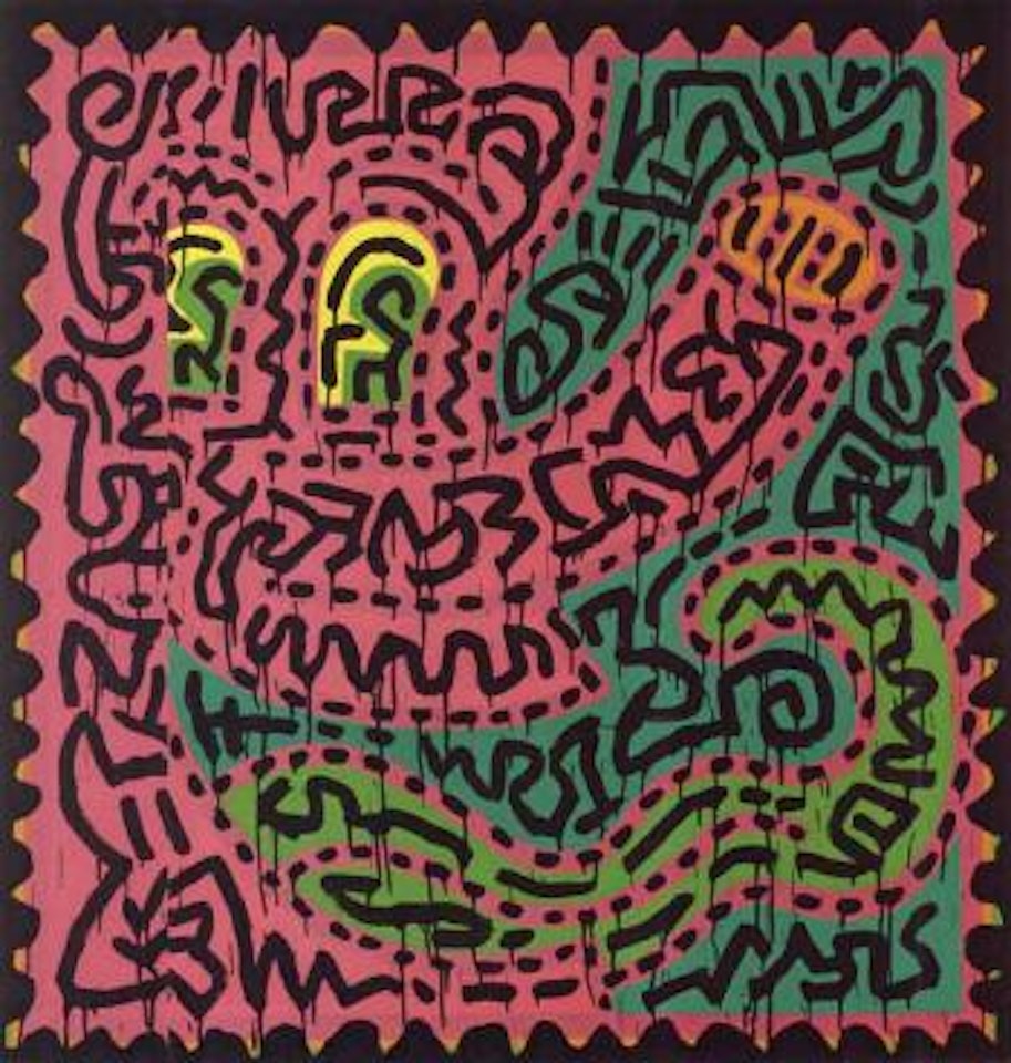 Untitled, fuschia and green by Keith Haring