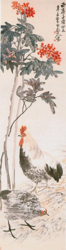 Cockerel and flower by Wang Zhen