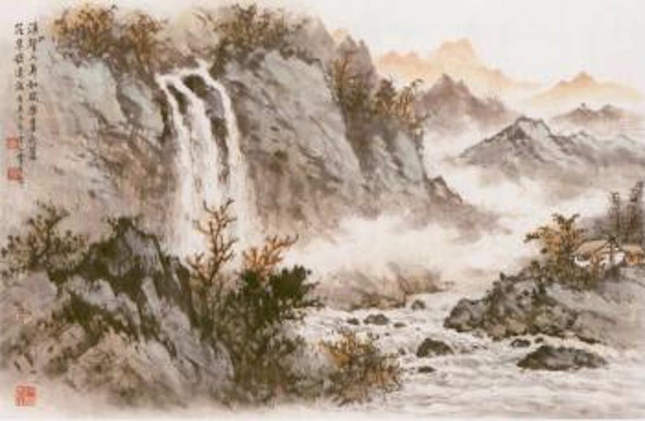 Streams running from verdant mountain by Huang Junbi