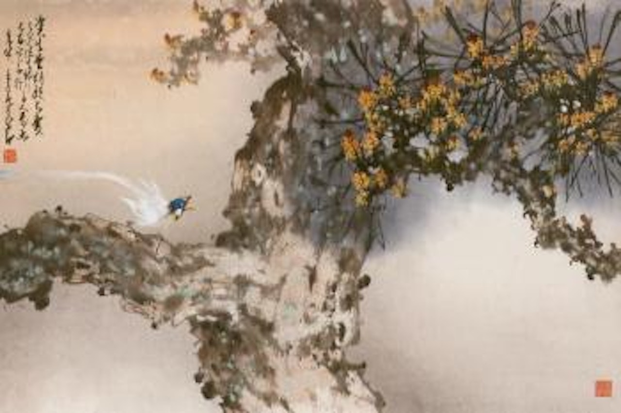 Bird standing in a pine tree by Zhao Shao'ang