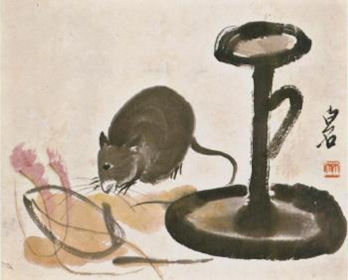 Mouse and lamp by Qi Baishi
