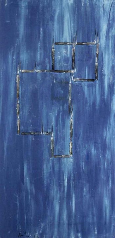 Blue plan with candles by Guillermo Kuitca