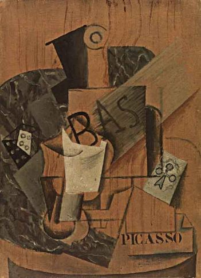 Nature morte avec bouteille, verre et cartes by Pablo Picasso