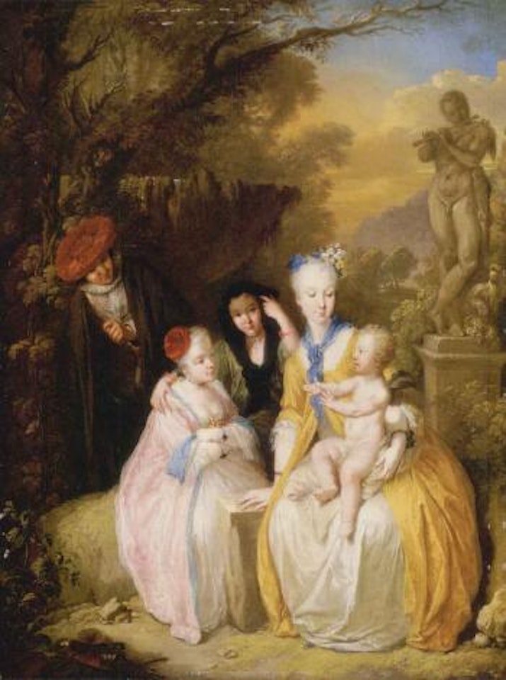 Elegant figures in a garden with Cupid by Christian Wilhelm Ernst Dietrich