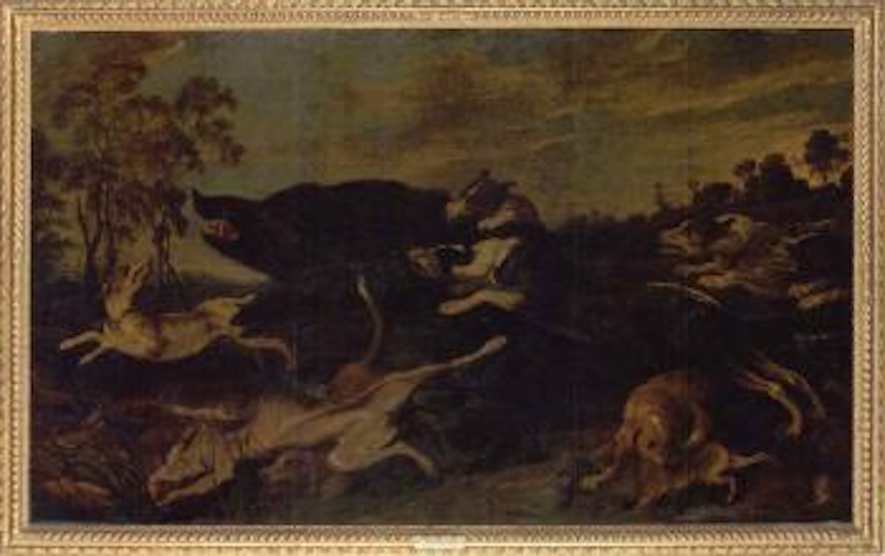 Wild boar attacked by hounds. Wolves and hounds engaged in a fierce struggle by Frans Snyders
