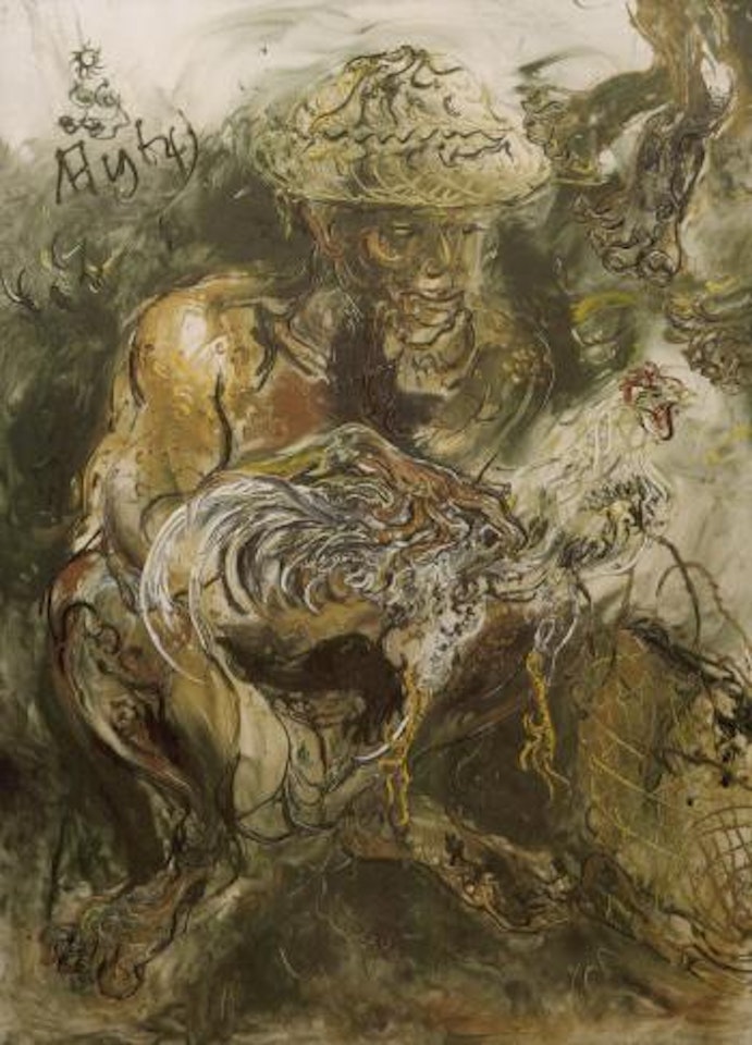 Man with a rooster by Affandi