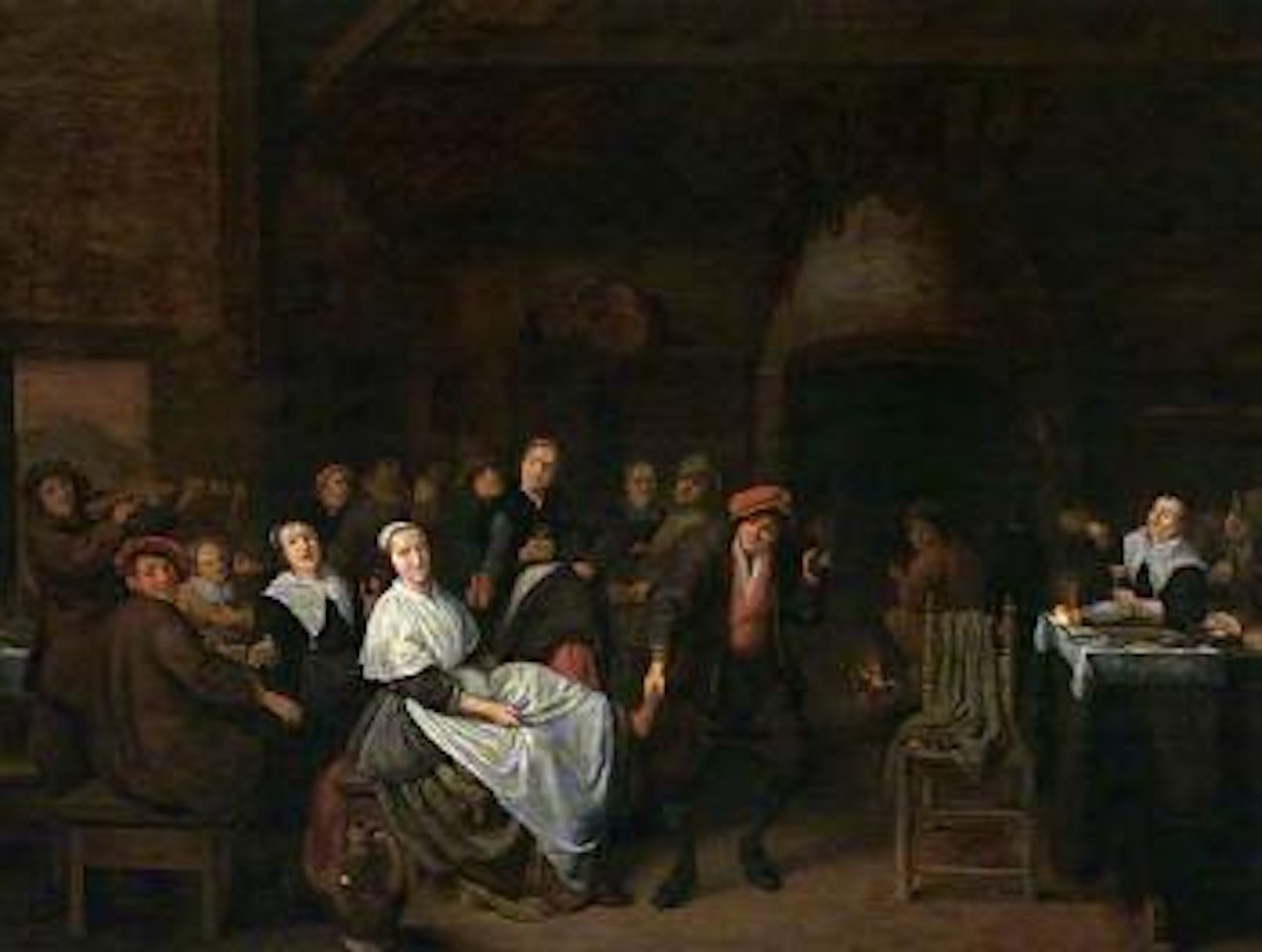Peasants in an inn drinking, eating and playing music by Jan Miense Molenaer