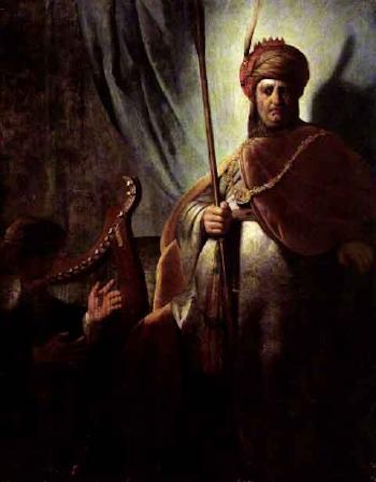 David playing harp before Saul by Attributed to Rembrandt Harmensz van Rijn