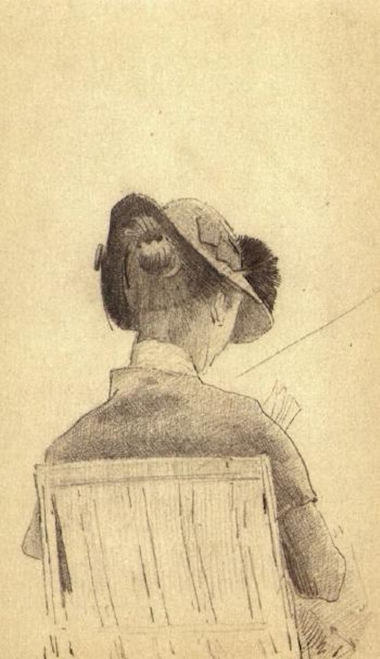 Femme assise vue de dos. Femme lisant by Odilon Redon