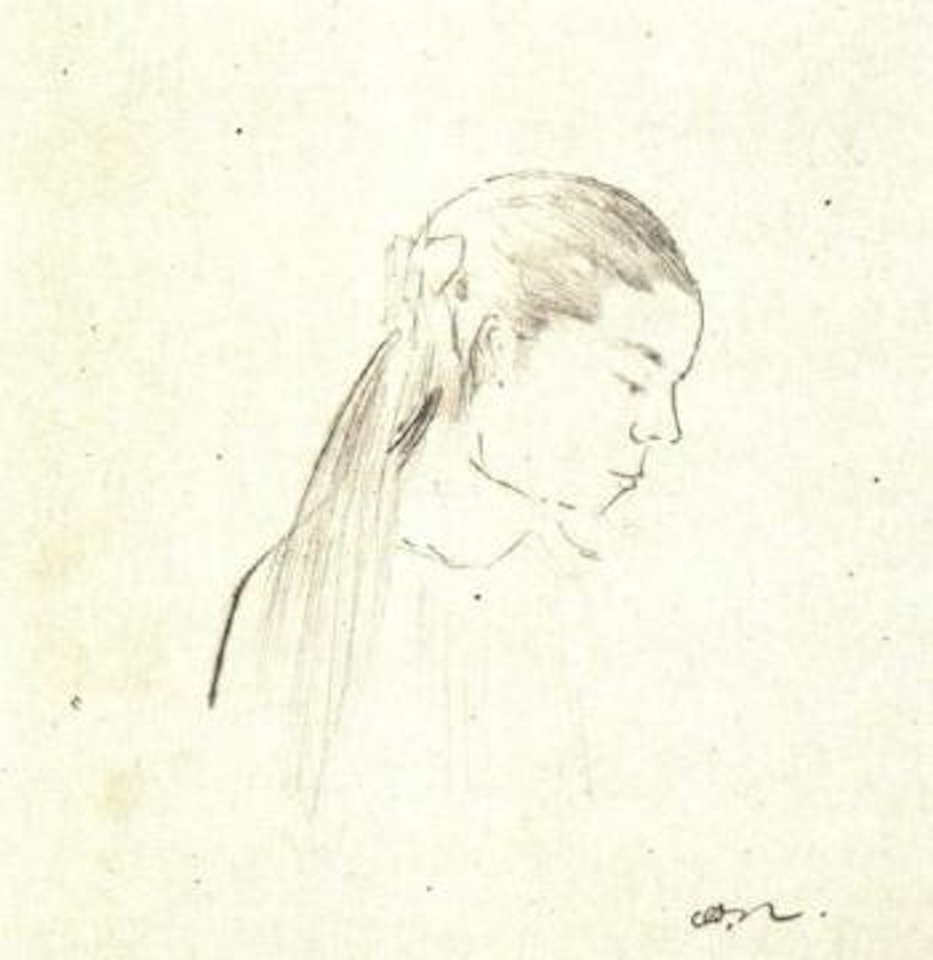 Jeune fille de profil, cheveux noues by Odilon Redon