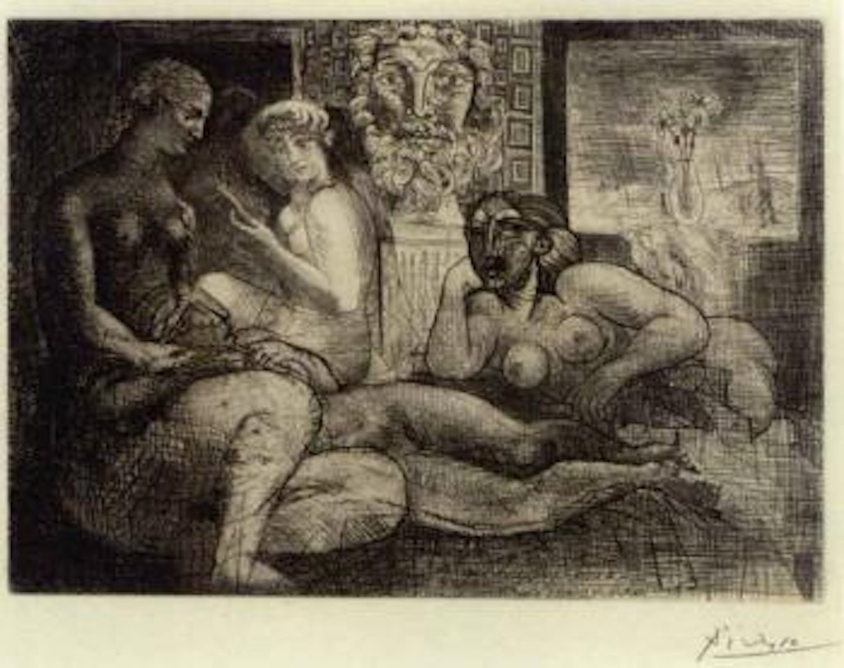 Quatre femmes nues et tete sculptee by Pablo Picasso