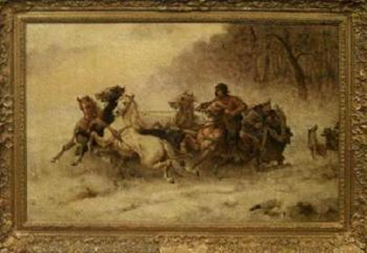 Wolves chasing a horse drawn sled by Adolf Schreyer