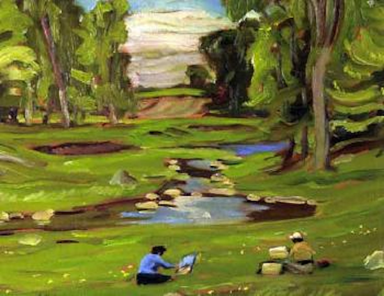 Art students painting by the pond by Alexander Young Jackson
