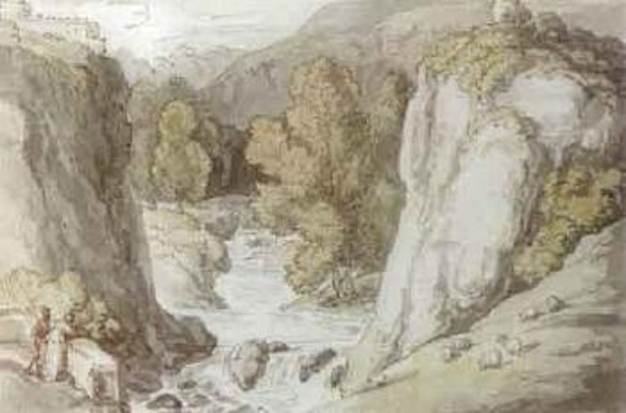 A fisherman looking for a beat on a river by Thomas Rowlandson