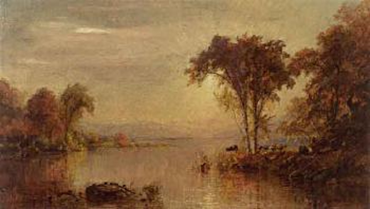Autumn splendour on the Susquehanna with turtles and cows by Jasper Francis Cropsey
