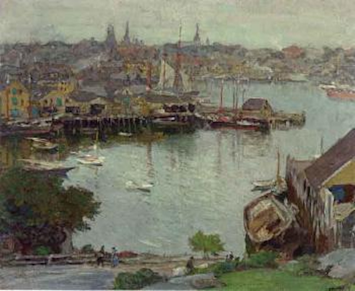 Harbour village by Edward Henry Potthast