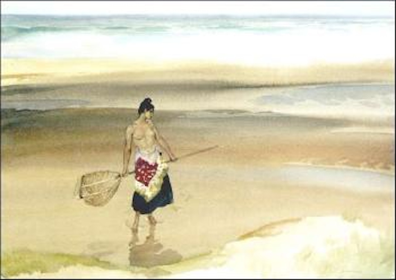 The dancer, Natalia, poses as a shrimper by William Russell Flint