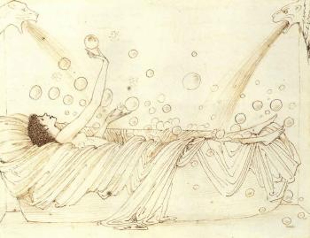 Caricature of May Gaskell in the bath by Edward Coley Burne-Jones