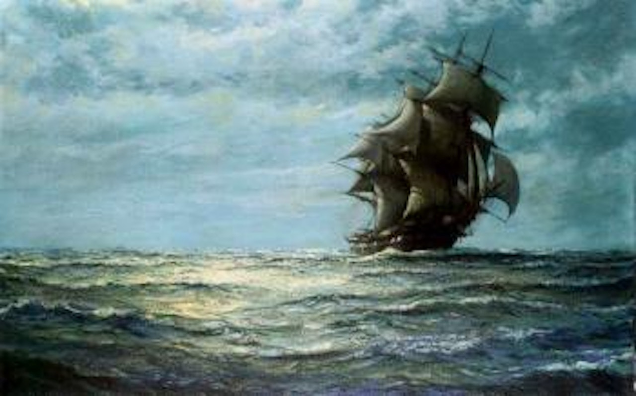 Running on the North Atlantic by moonlight by Montague Dawson