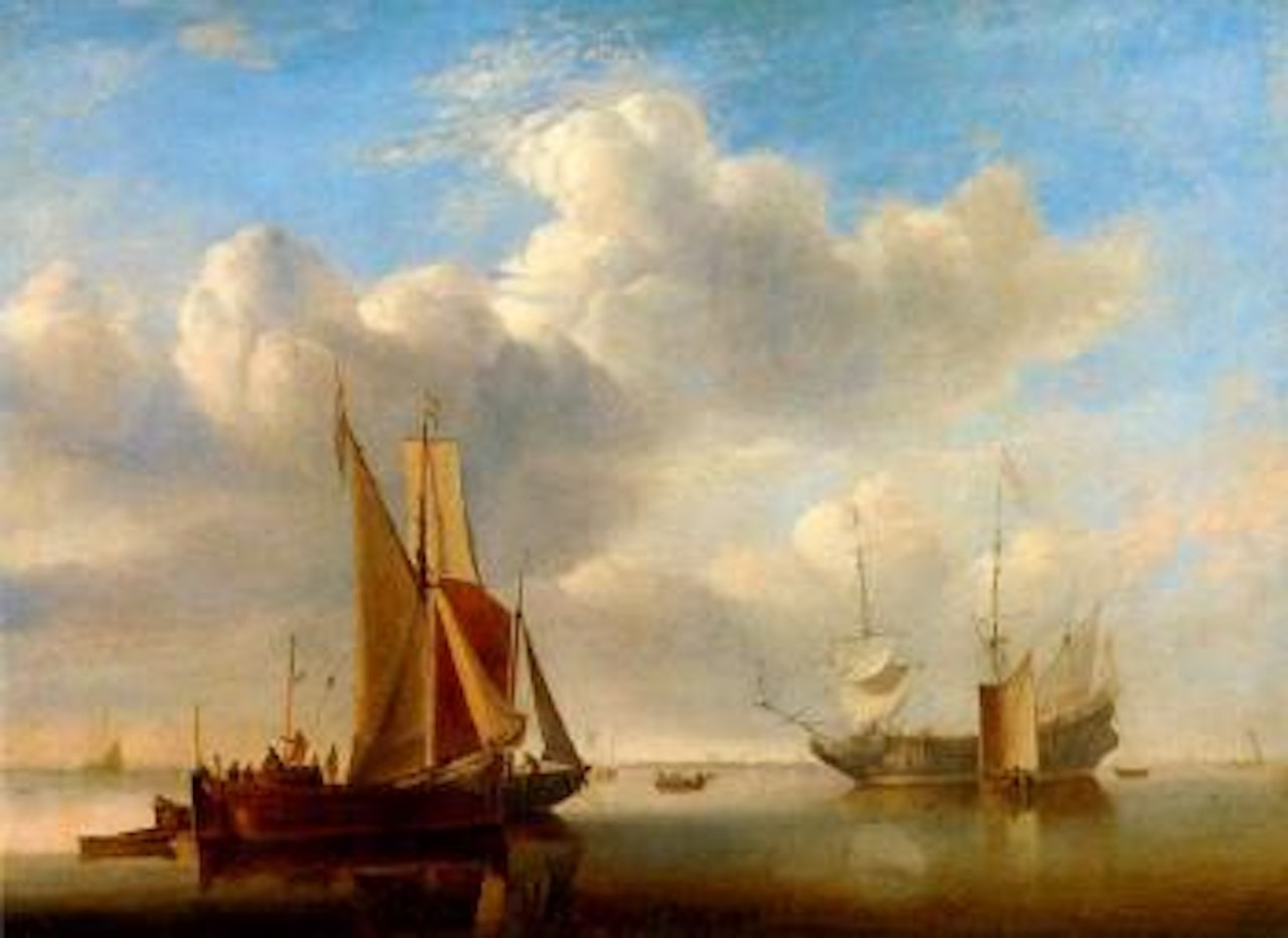 Wijdschip and a kaag under sail in a very light air by Edward William Cooke
