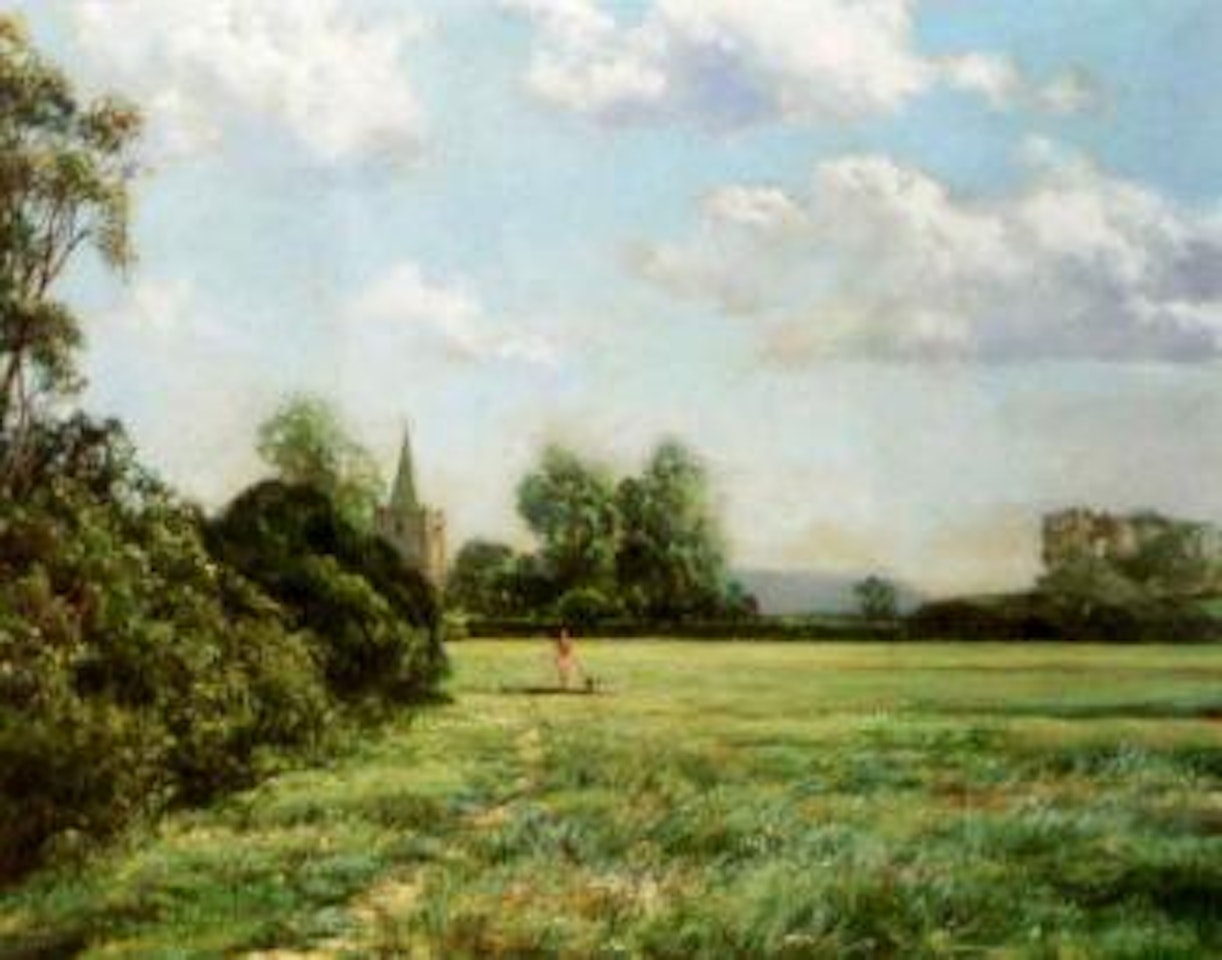 Nyria Dawson walking her dog at Glebe Field by Montague Dawson