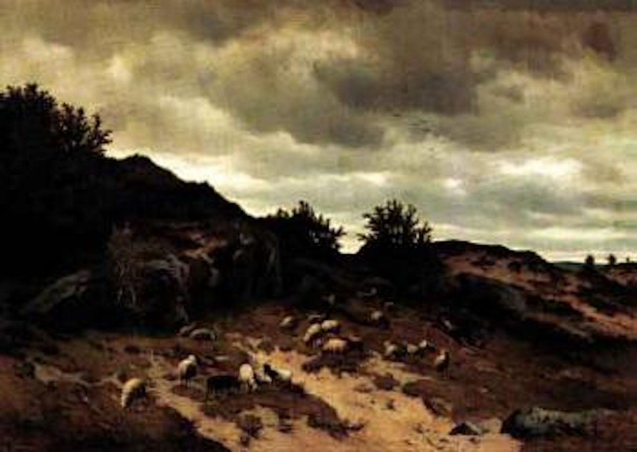 Shepherd with their flock in a rocky landscape by Francois-Auguste Ortmans by Eugène Joseph Verboeckhoven