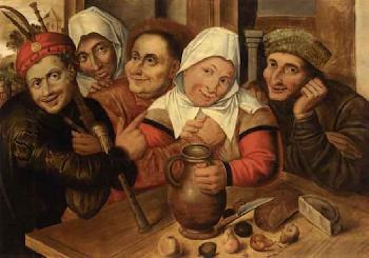 Peasant making advances on woman by Jan Matsys