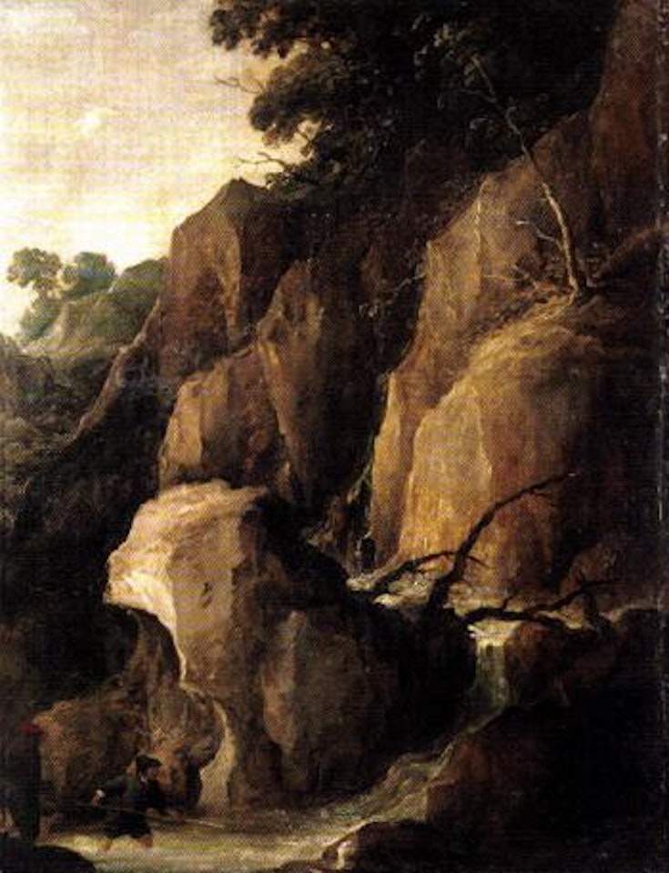 Rocky torrent with fishermen by Joos de Momper the Younger