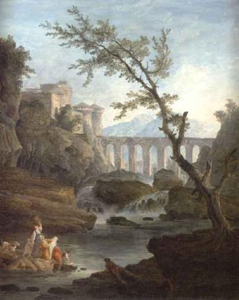 Paysage au pont de pierre by Hubert Robert