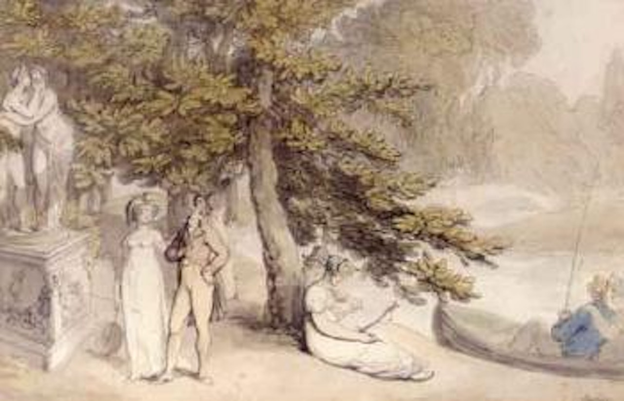 Elegant company in a park by Thomas Rowlandson