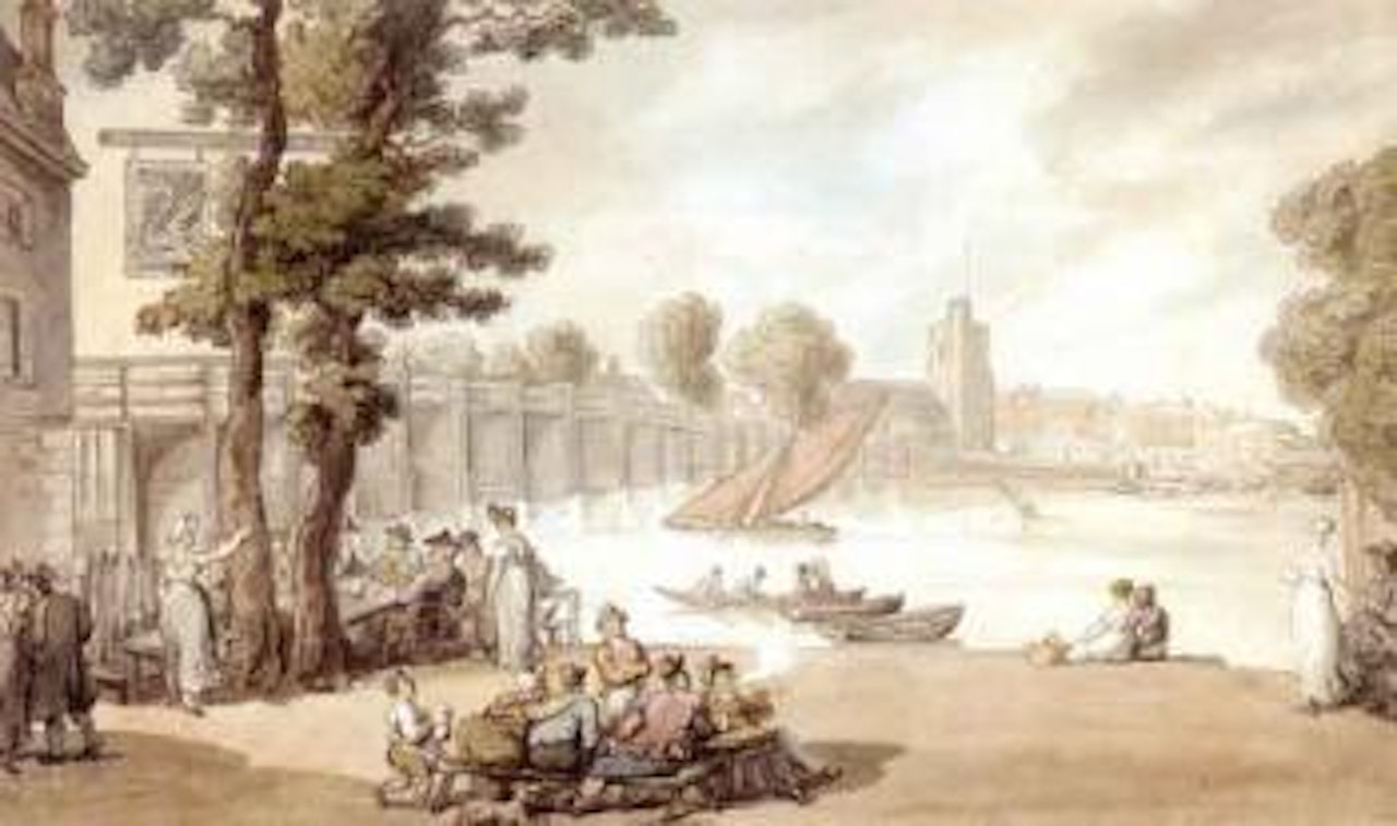 Old Swan Inn, with a view of Putney Bridge beyond by Thomas Rowlandson