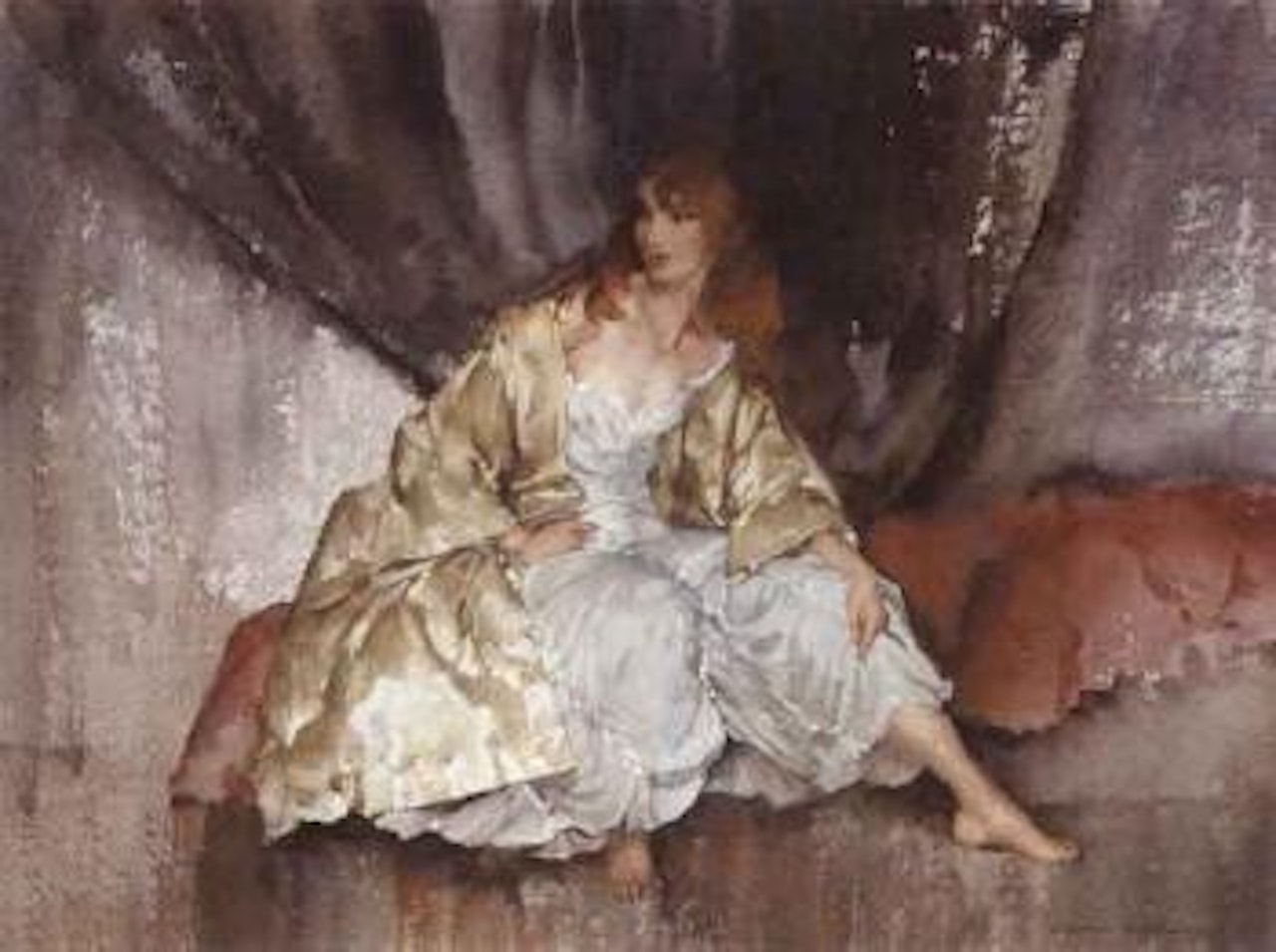Red-haired girl in a gold coat by William Russell Flint
