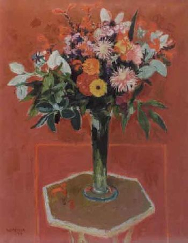 Flowers in a glass vase by Alberto Morrocco