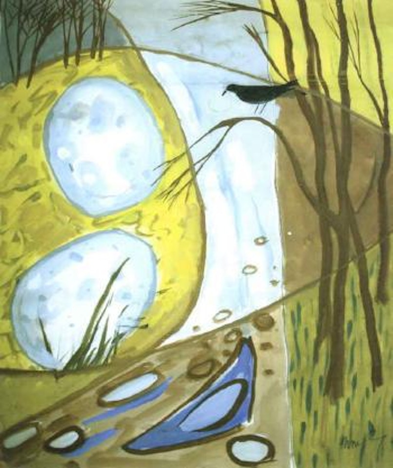 Landscape with crow in tree by Norah McGuinness