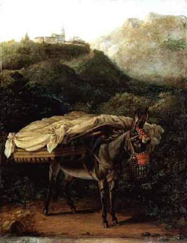 Mountain landscape with a laden donkey by Jacob Philipp Hackert