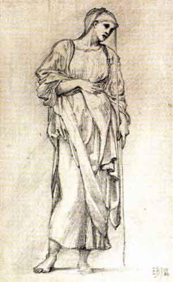 Study of a standing female figure holding a staff by Edward Coley Burne-Jones
