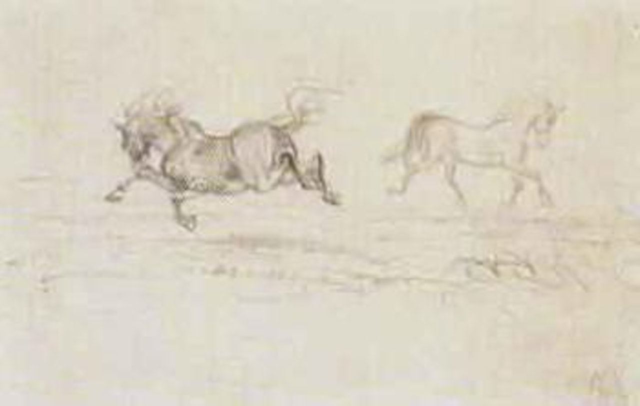 Two stallions by Adolph Menzel