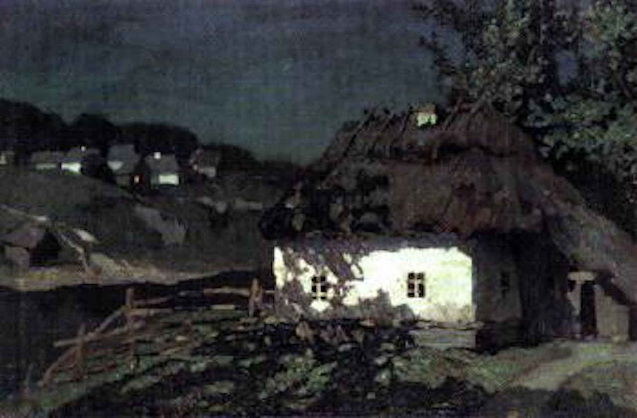 Cottages in moonlight by Russian School