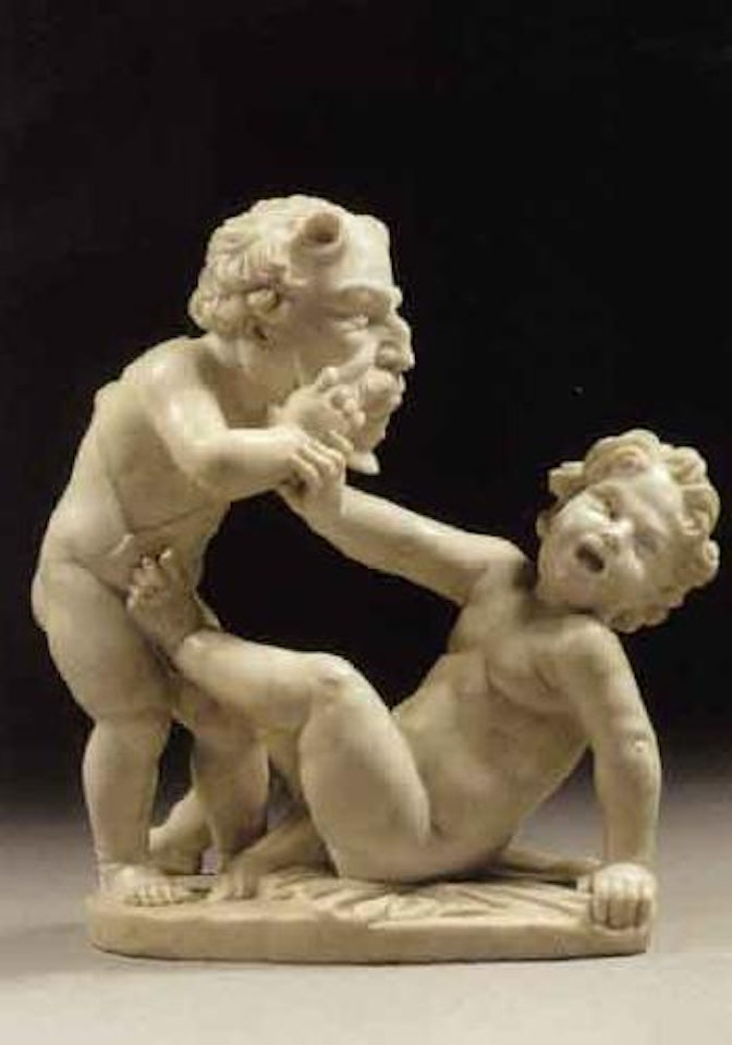 Two boys playing with a grotesque mask by Italian School