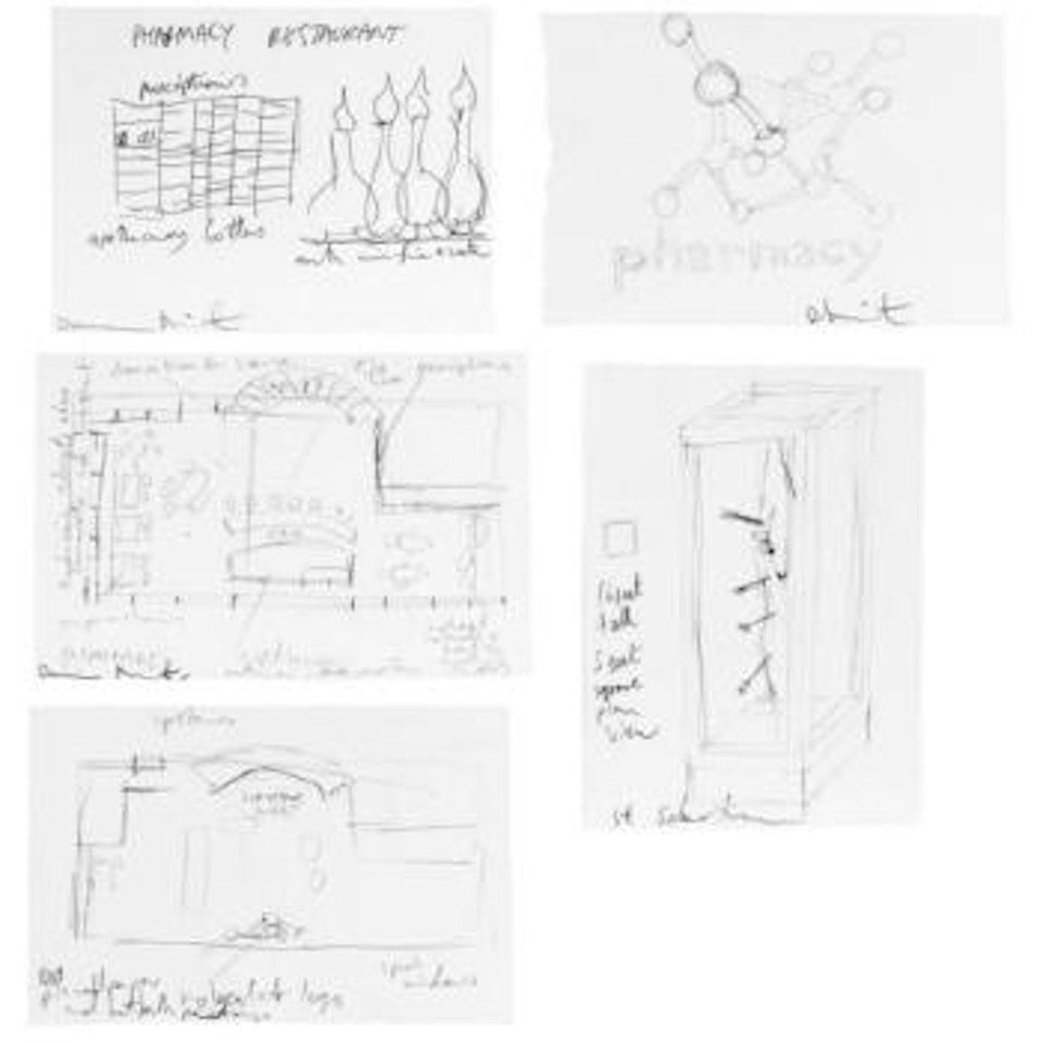 Prescription and four elements. Molecular structure. Downstairs and upstairs by Damien Hirst