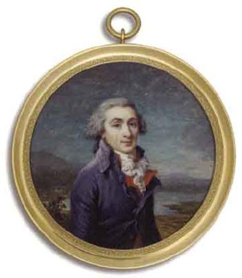 Young gentleman standing before a lake with mountainous landscape by Marie-Gabrielle Capet