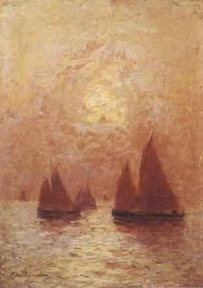 Barques de peche au soleil couchant by Ferdinand du Puigaudeau