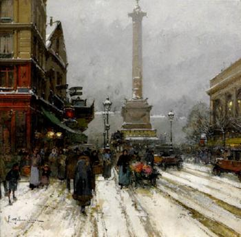 La place de la Bastille by Eugene Galien-Laloue