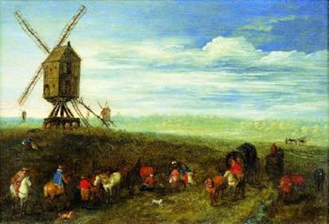Landscape with mill and riders by Jan Brueghel the Younger