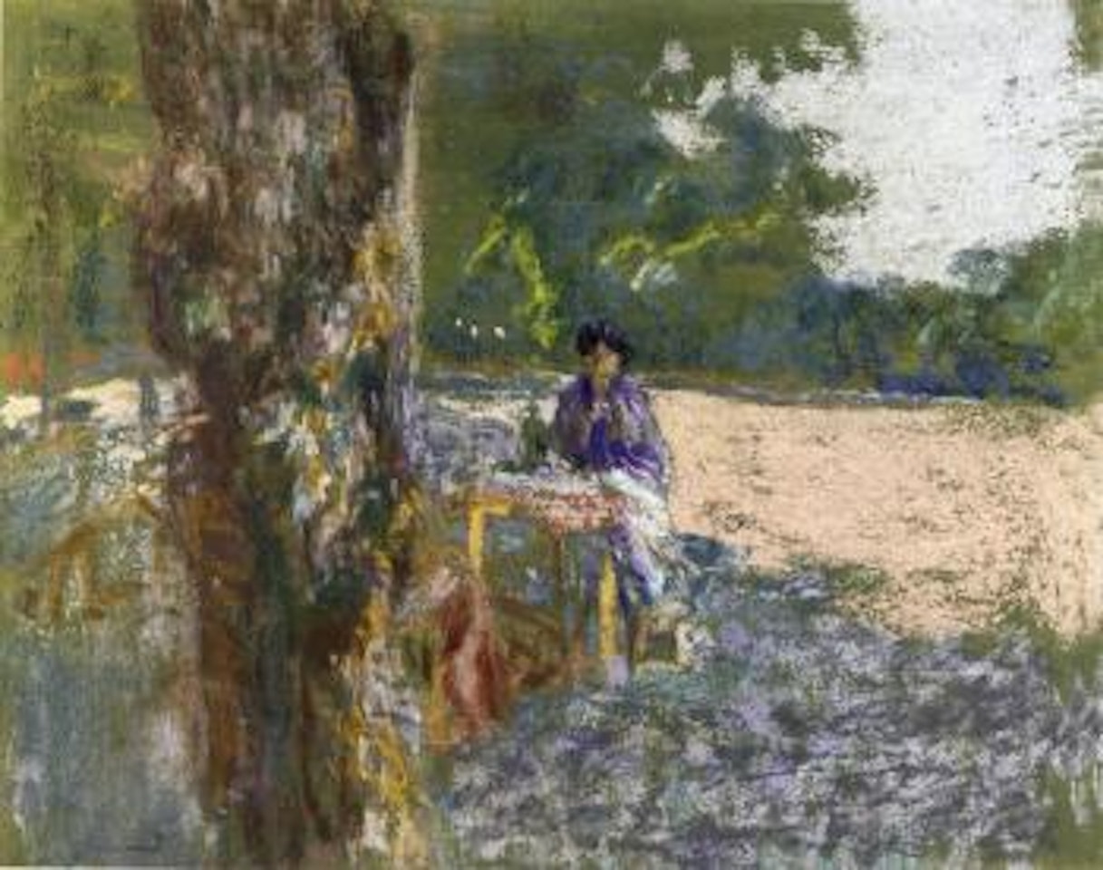 Jeune femme assis sous l'arbre dans le parc by Édouard Vuillard