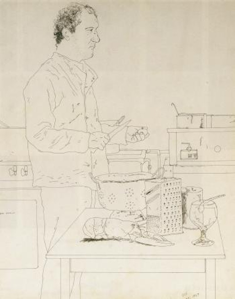Peter Langham in his kitchen at Odids by David Hockney